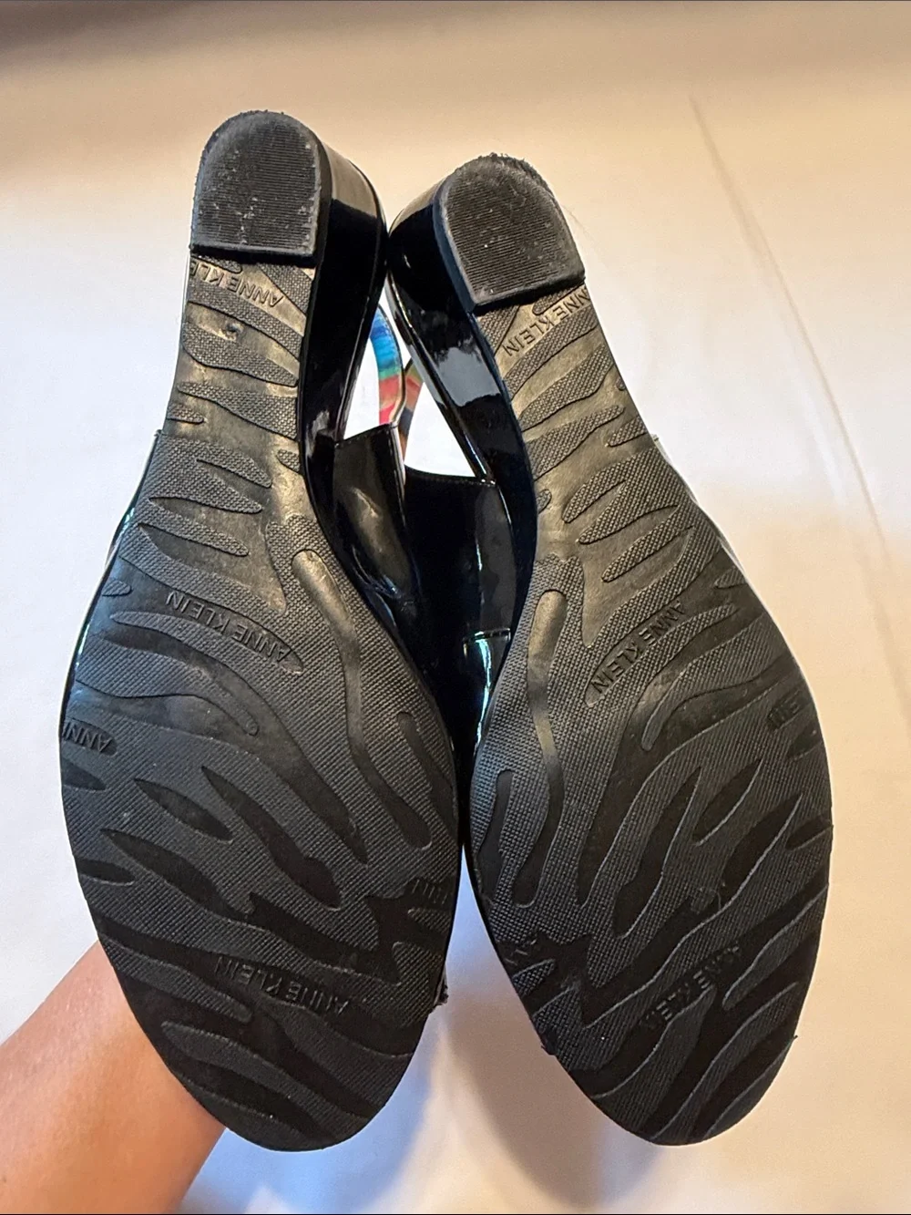 Anne Klein Black Wedge Slingback Patent Leather Low Heeled Shoes Size 9